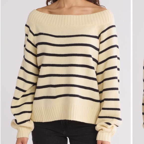 NWT WeWoreWhat Striped Off-Shoulder Sweater - Cream and Black size XS - Picture 3 of 4